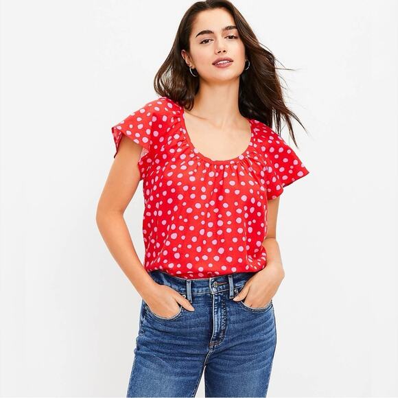 Loft Zoo Dot Scoop Neck Linen Blend Top Medium NWT - Picture 3 of 6